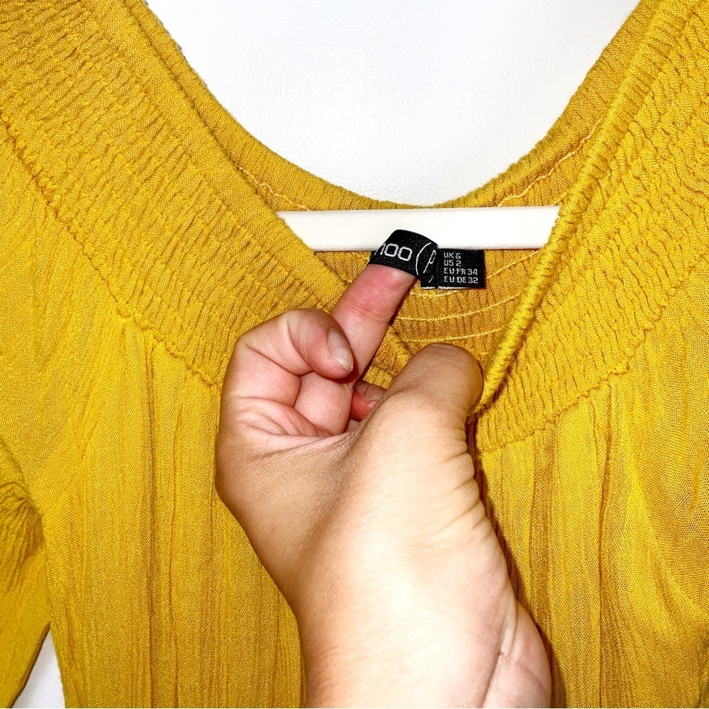 Boohoo Mustard Yellow Maxi Boho Summer Dress with Lace Trim - Size US 2 - Picture 5 of 8